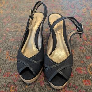 Antonio Melani Navy Peep-toe Wedges